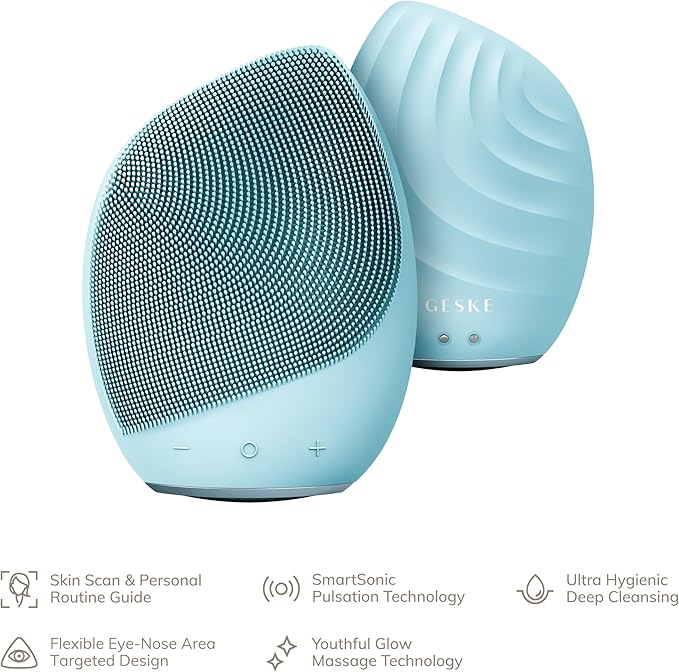 SmartAppGuided Sonic Facial Brush 5 in 1 | Vibrating Electric Cleansing Brush | Soft Silicone | Professional Cleanser | Skin Exfoliator | Face Massager