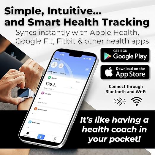 Premium Smart Digital Body Weight Scale FSA or HSA elegible - 8 Electrodes – 56+Metrics -Rechargeable- WiFi & Bluetooth - Full Body Analysis -Track Body Fat, Muscle Mass, Fat Percentage, Sleek Design