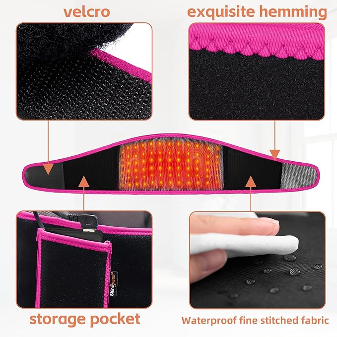 SHINE WELL Back Massager Belt for Pain Relief, Red Light Therapy Massage Belt with 3 Heat Levels and Vibrating, Lower Back Massager FSA Eligible,Battery Powered