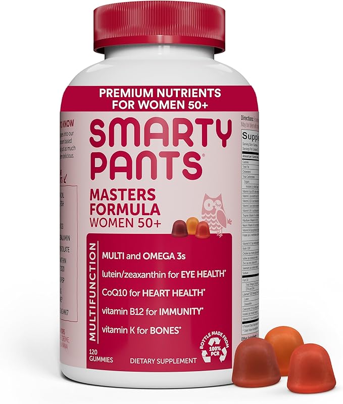 SmartyPants Organic Women's Multivitamin Gummies Bundle: Biotin, Omega 3, Vitamin D3, B12, Folate + Masters Formula for Women 50+ with Lutein, Zeaxanthin, CoQ10, 120 Count