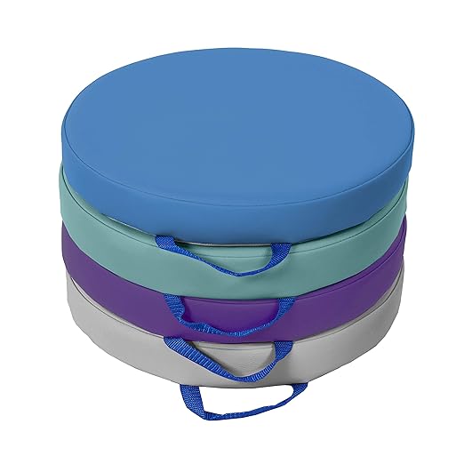 Factory Direct Partners SoftScape 15 inch Round Classroom Floor Cushions with Handles; Flexible Seating for Daycare, Preschool, Playroom; 2 inch Thick Deluxe Foam (4-Piece) - Contemporary/Purple