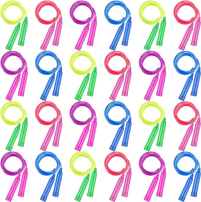 Elcoho 24 Pack Colorful Kids Jump Rope Set Adjustable Plastic Kids Jump Rope Skipping Rope Outdoor Jump Ropes Great Party Favor