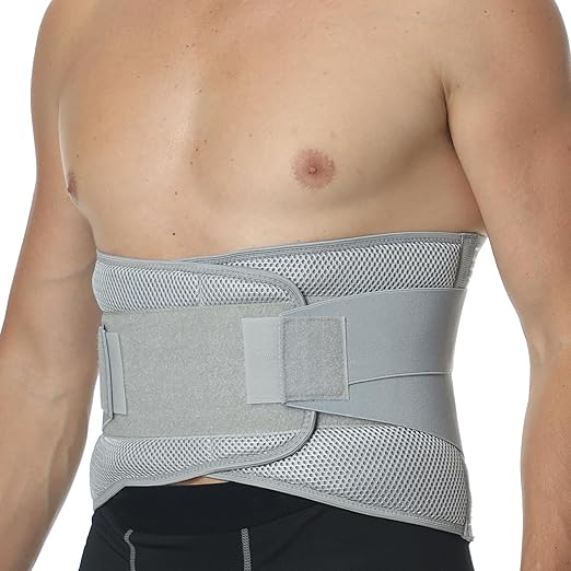 NeoTech Care Adjustable Compression Back Brace Lumbar Support Belt, Grey, Size XXL