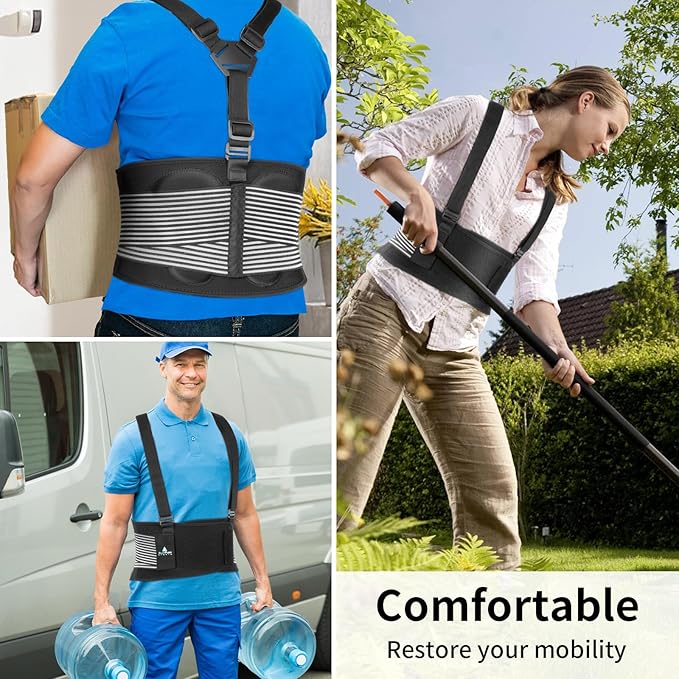 AllyFlex Sports® Back Brace For Lifting Work Y-shape Suspenders Safety Belt With Dual 3D Lumbar Support Relieve Pain, Prevent Injury - XL/XXL (45''-55'')