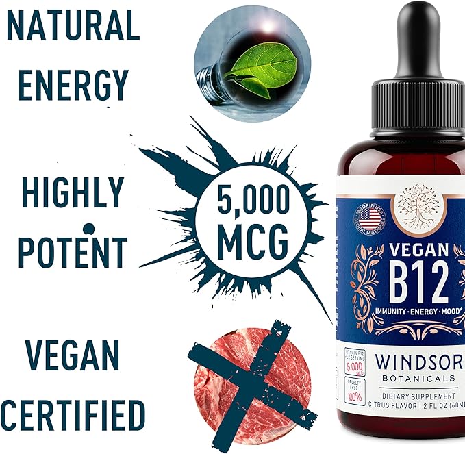 WINDSOR BOTANICALS Vitamin B12 Liquid and Liquid Collagen with Biotin - Energy and Wellness Bundle