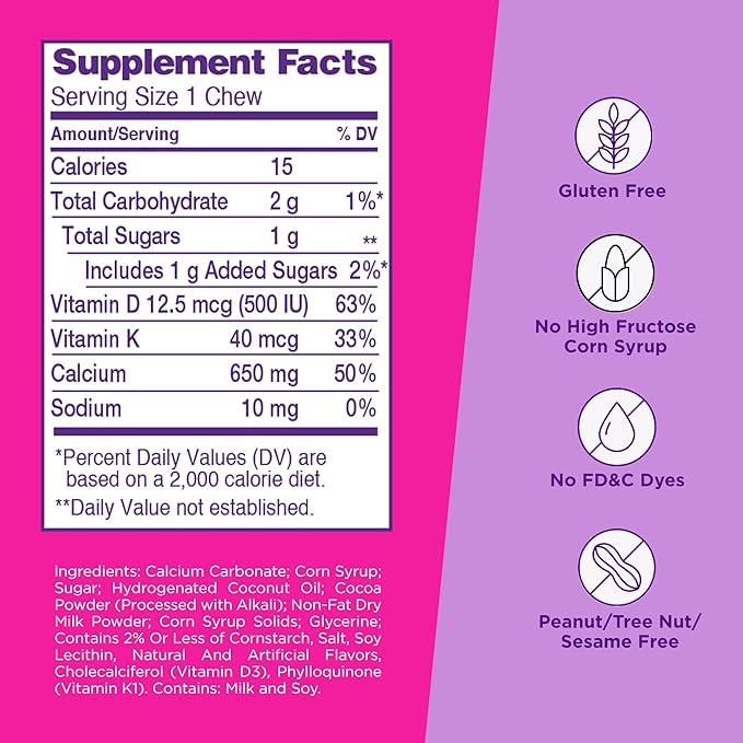 Viactiv Calcium +Vitamin D3 Supplement Soft Chews, Caramel & Calcium +Vitamin D3 Supplement Soft Chews, Milk Chocolate, 60 Chews - Calcium Dietary Supplement for Bone Health