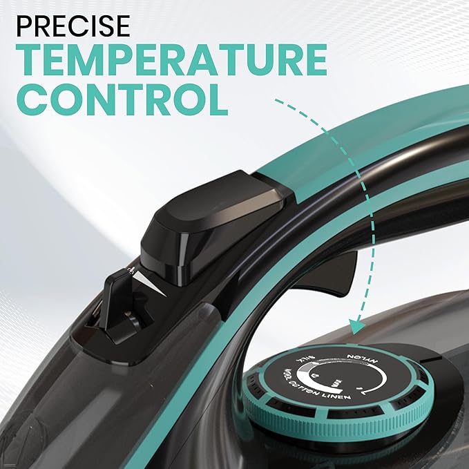 Utopia Home Steam Iron for Clothes - Non-Stick Soleplate - 1800W Clothes Iron With Auto-Off Safety Feature - Adjustable Thermostat Control, Variable Steam Control, Self-Clean, 8 Feet Cord (Black/Teal)