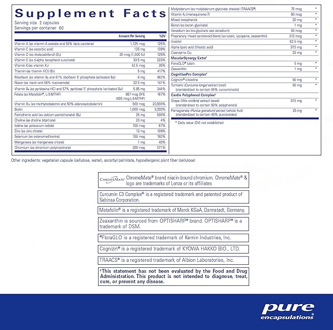 Pure Encapsulations Longevity Nutrients | Multivitamin/Mineral Complex to Support Healthy Aging, Brain Function, Eyes, Bones, and Vascular Health* | 120 Capsules