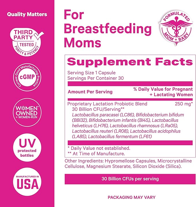 Pink Stork Lactation Probiotic - 30 Billion CFUs Multi Strain Postnatal Probiotics for Breastfeeding Women - Support Breast Milk & Gut Health, Postpartum Essentials, 30 Capsules