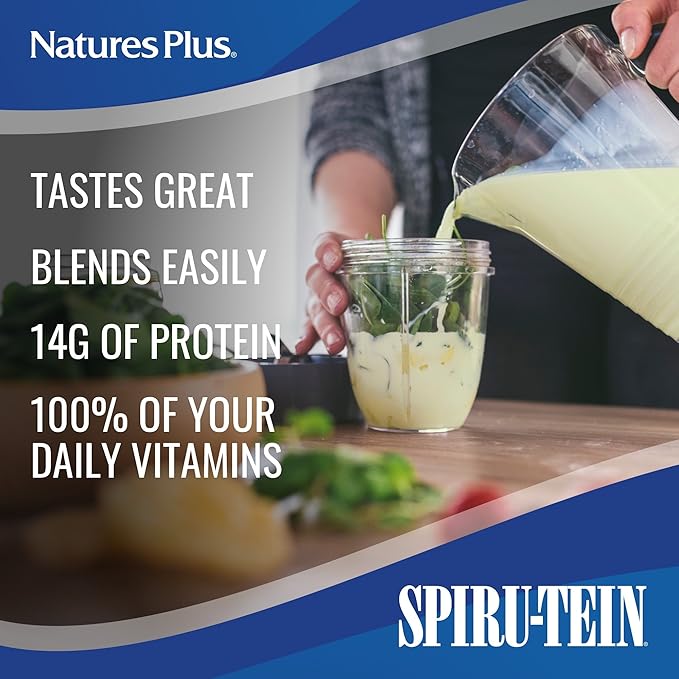 NaturesPlus SPIRU-TEIN, Banana - 8 Total Packets - Plant-Based Protein Shake - Non-GMO, Vegetarian, Gluten Free - 8 Total Servings