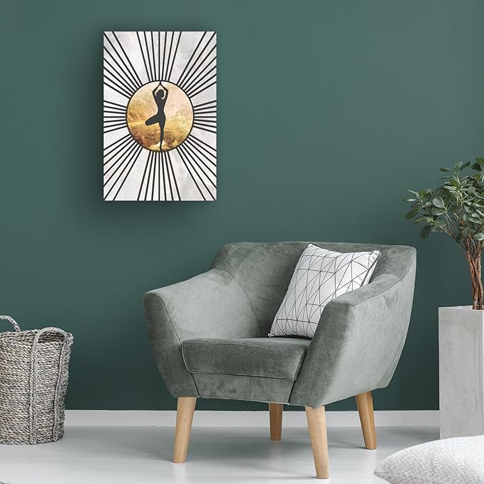 Trademark Fine Art Canvas Wall Art - Sarah Manovski 'Black Gold Yoga Sun 2' Wall Art for Living Room, Bedroom, or Office Décor
