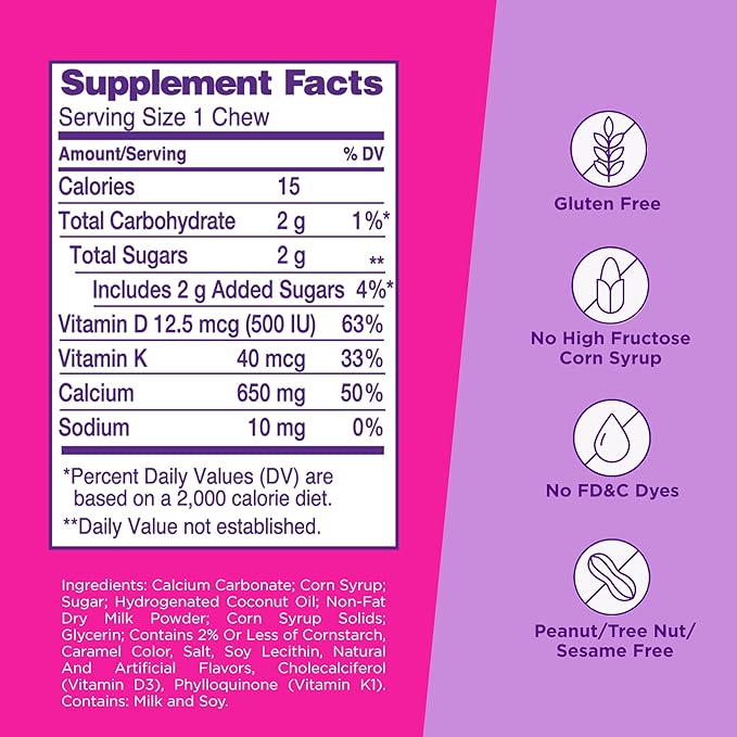 Viactiv Calcium +Vitamin D3 Supplement Soft Chews, Caramel & Calcium +Vitamin D3 Supplement Soft Chews, Milk Chocolate, 60 Chews - Calcium Dietary Supplement for Bone Health