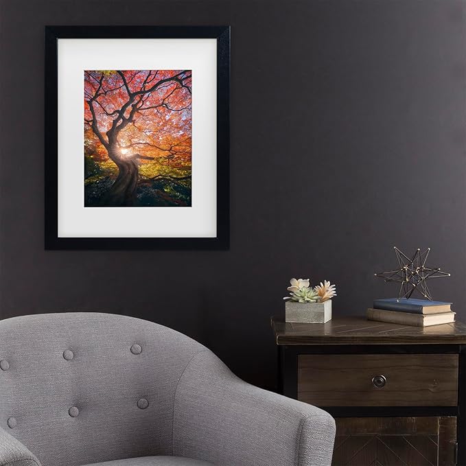 Trademark Fine Art Framed Wall Art - Javier De La 'The Japanese Tree' Wall Decor with Matted Frame