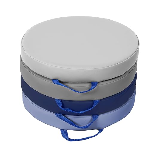 Factory Direct Partners SoftScape 15 inch Round Classroom Floor Cushions with Handles; Flex Seating for Daycare, Preschool, Playroom; 2 inch Thick Deluxe Foam (4-Piece)-Navy/Powder Blue, 12223-NVPB