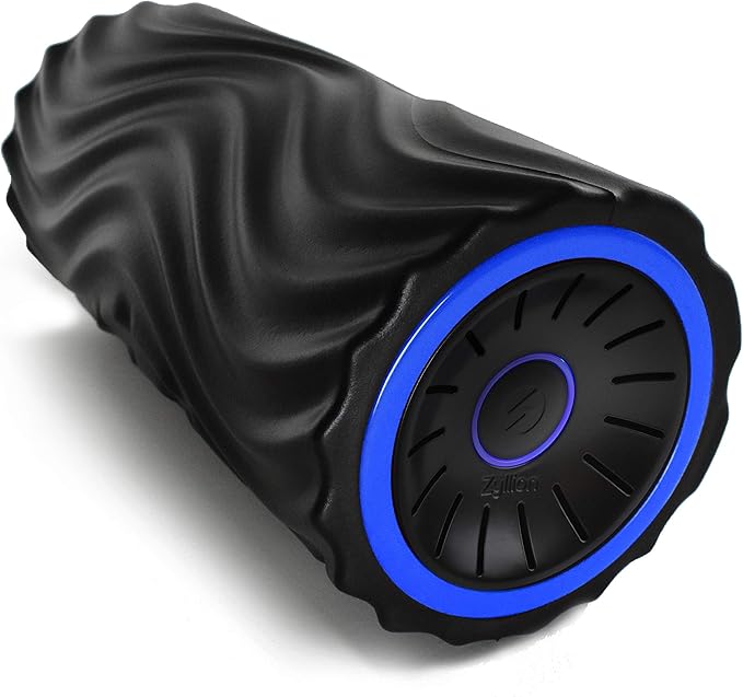 Zyllion Rechargeable Vibrating Foam Roller (FSA HSA Eligible) Cordless 4-Speed Deep Tissue Massager for Muscle Pain Relief, Inflammation, Plantar Fasciitis on Foot, Leg, Neck, Back (ZMA-22) Black/Blue
