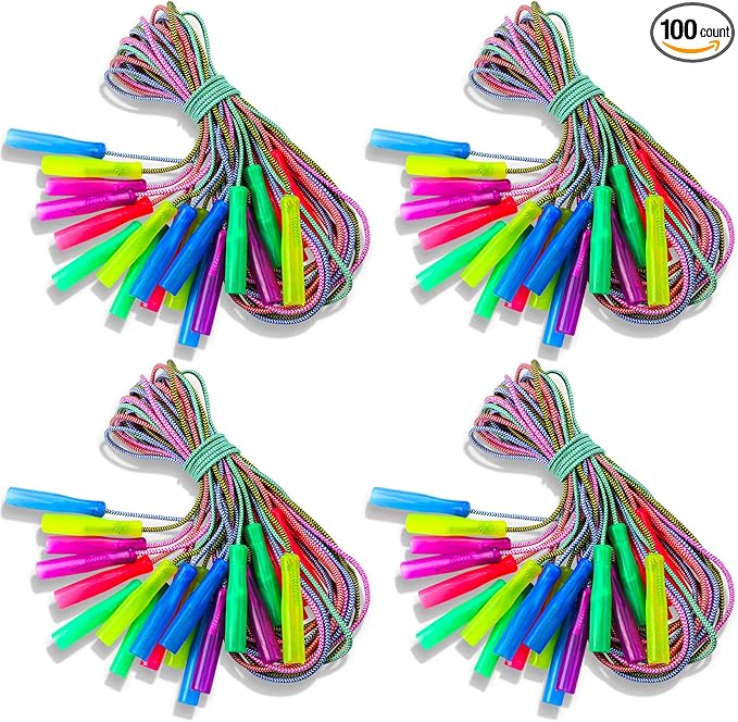 Honoson Rainbow Jump Rope Bulk Gift for Kids 7.8ft Nylon Stripe Ropes with Handle Adjustable Colorful Party Favor Christmas Charity Gift Box Outdoor Indoor Fun Game Exercise Fitness Activity