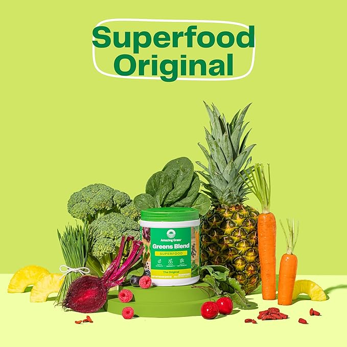 Amazing Grass Greens Blend Superfood: Super Greens Powder with Spirulina, Chlorella, Beet Root Powder, Digestive Enzymes, Prebiotics & Probiotics, Original, 60 Servings (Packaging May Vary)
