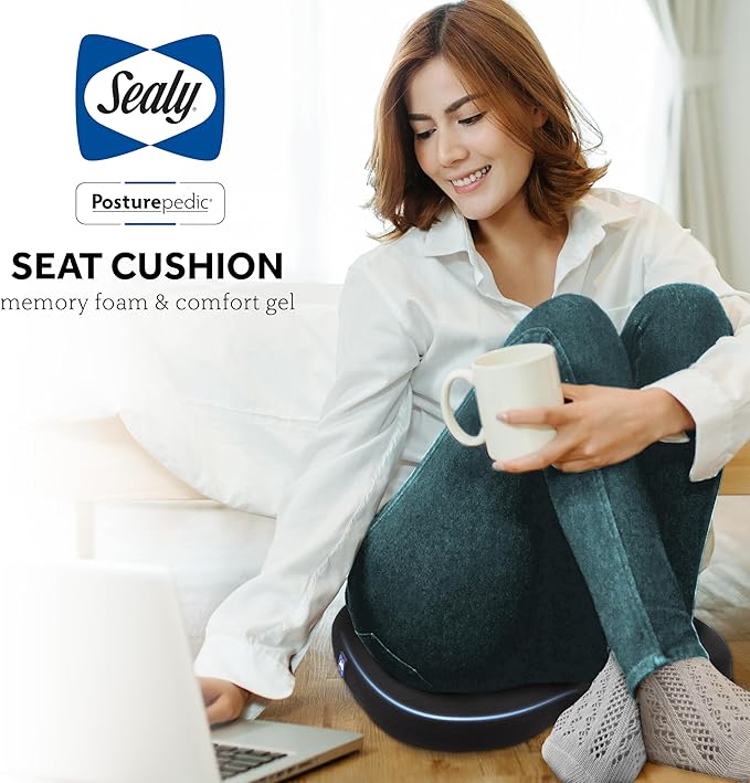 Sealy Memory Foam Car Seat Cushion – Gel Seat Cushions for Office Chairs, Tailbone Pain Relief Cushion, Cooling Pillow, Slim Fit Car Seat