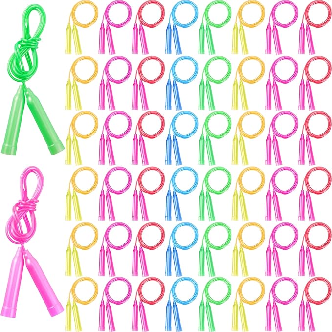 50 Pcs Kids Jump Rope Set, Colorful Skipping Ropes, 7.3 ft Plastic Jump Ropes, Adjustable Skipping Rope, Jump Ropes for Kids Party Favors, Outdoor Fun Exercise Fitness Activity