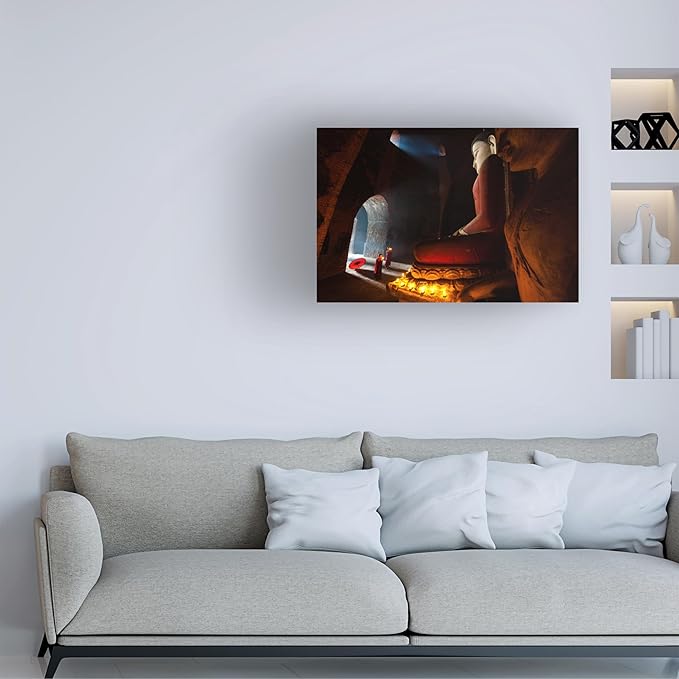 Trademark Fine Art Canvas Wall Art - Sanjoy Sengupta 'Monks In Bagan Stupa' Wall Art for Living Room, Bedroom, or Office Décor