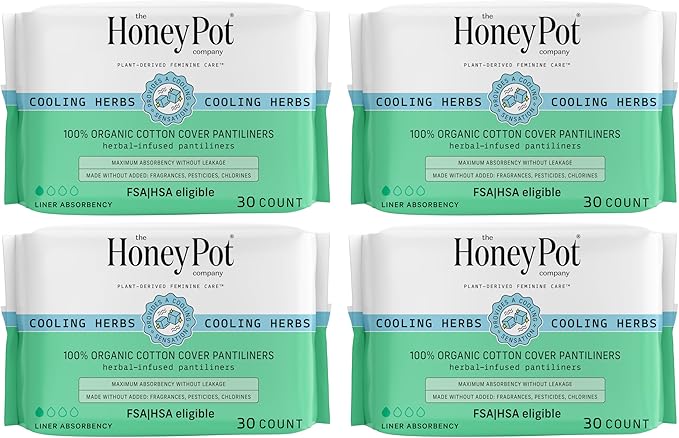 The Honey Pot Company - 120 ct - Herbal Everyday Panty Liners for Women - Infused w/Essential Oils for Cooling Effect & Organic Cotton Cover - Feminine Care - FSA & HSA Eligible