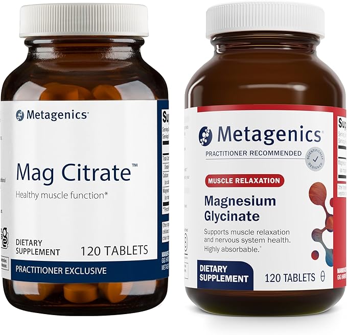 Metagenics Bundle - Mag Citrate & Magnesium Glycinate - 120 Count of Mag Citrate for Muscle & Bone Health Support - 120 Tablets of Magnesium Glycinate for Nervous System Support