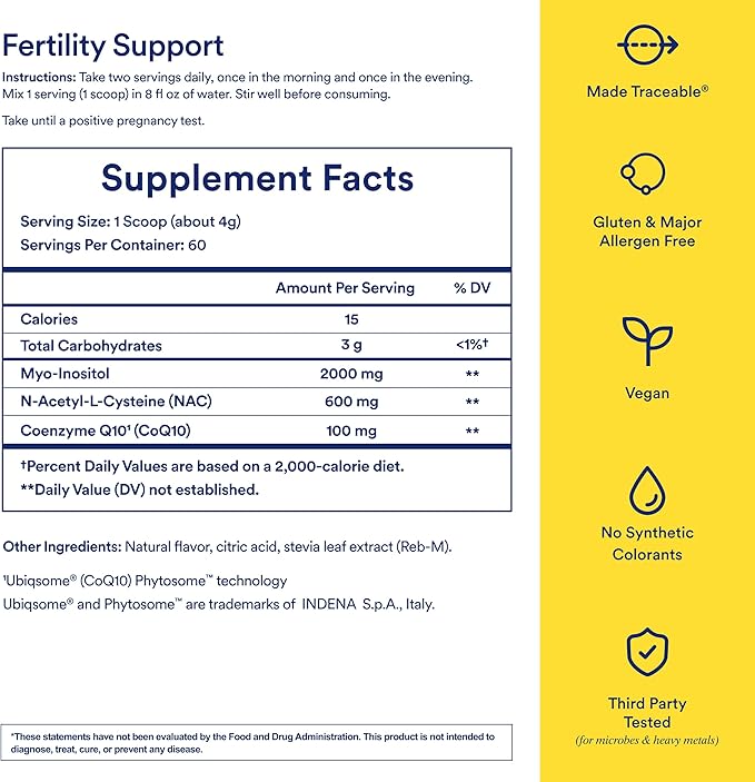 Ritual Fertility Support Supplement for Women 3-in-1 Drink-Mix Formulated to Support Conception Outcomes with Studied Ingredients (CoQ10, NAC, Myo-Inositol) and Designed with an OB/GYN. 60 Servings.*