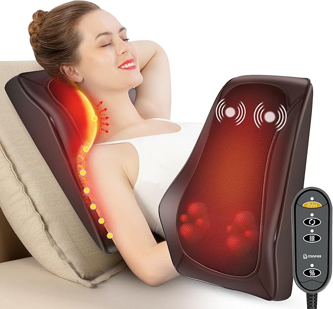 COMFIER Back Massager with Heat,3D Deep Kneading Shiatsu Neck and Back Massager with Vibration & Heat, Neck Back Massage Pillow as Gift for Women Men-Home Office Use