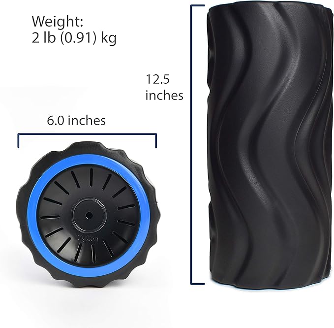 Zyllion Rechargeable Vibrating Foam Roller (FSA HSA Eligible) Cordless 4-Speed Deep Tissue Massager for Muscle Pain Relief, Inflammation, Plantar Fasciitis on Foot, Leg, Neck, Back (ZMA-22) Black/Blue