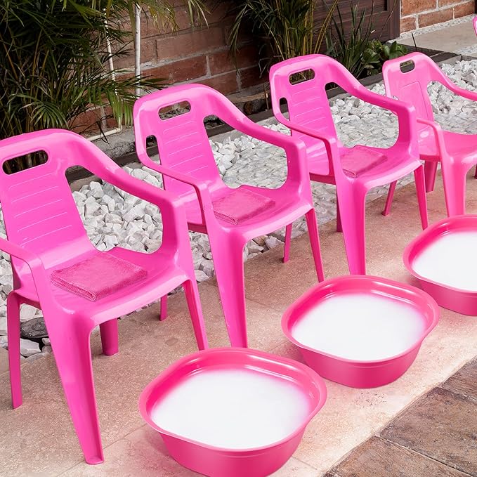 Patelai 6 Sets Kids Foot Spa Kit for Girl 12 x 12 x 4.3 Inch Foot Soaking Tub 14 x 30 Inch Hand Towels Washbasin Towels for Spa Party Sleepover Party Supplies(Rose Red)