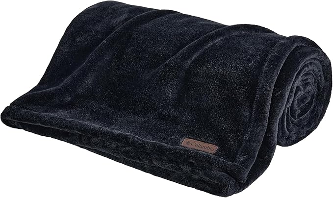 Columbia 50" x 60" Super Plush Lightweight Throw Blanket - Outdoor Essentials for Camping, Picnics, and Adventures, Soft and Cozy Home Essentials for Bed and Living Room - Black