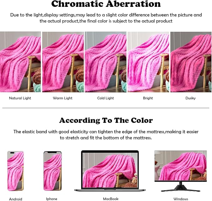 NEWCOSPLAY Super Soft Queen Blanket Pink Premium Silky Flannel Fleece 3D Waffle Checkered Lightweight Bed Blanket All Season Use (Hot Pink, Queen(90"x90"))
