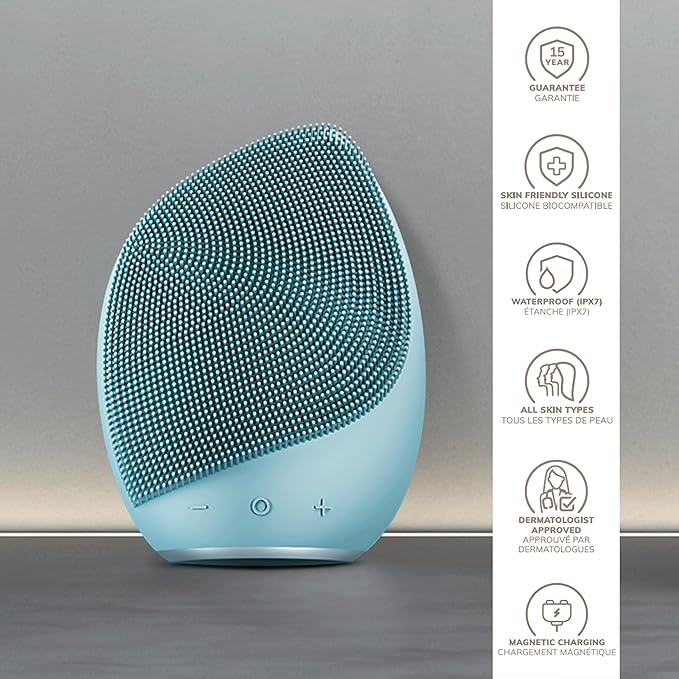 SmartAppGuided Sonic Facial Brush 5 in 1 | Vibrating Electric Cleansing Brush | Soft Silicone | Professional Cleanser | Skin Exfoliator | Face Massager