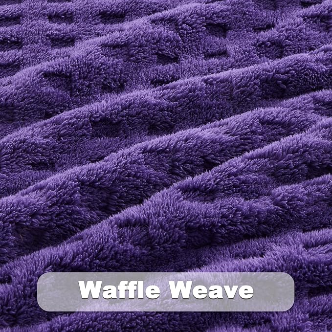 NEWCOSPLAY Super Soft Twin Blanket Purple Premium Silky Flannel Fleece 3D Waffle Checkered Lightweight Bed Blanket All Season Use (Dark Purple, Twin(60"x80"))