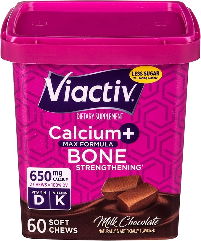 Viactiv Calcium +Vitamin D3 Supplement Soft Chews, Caramel & Calcium +Vitamin D3 Supplement Soft Chews, Milk Chocolate, 60 Chews - Calcium Dietary Supplement for Bone Health
