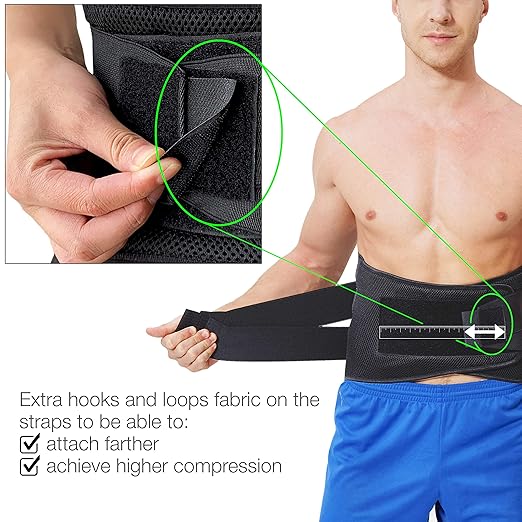NeoTech Care Adjustable Compression Wide Back Brace Lumbar Support Belt (Charcoal, Size S)