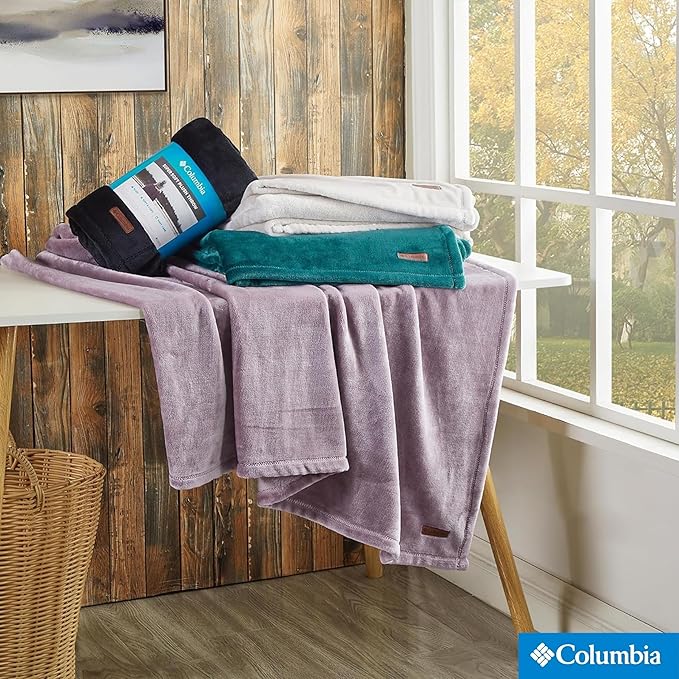 Columbia 50" x 60" Super Plush Lightweight Throw Blanket - Outdoor Essentials for Camping, Picnics, and Adventures, Soft and Cozy Home Essentials for Bed and Living Room - Dark Stone