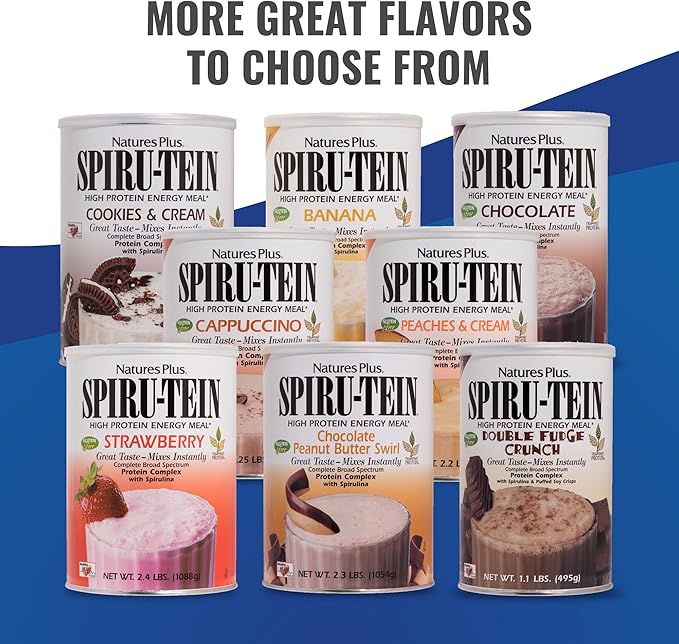 Natures Plus SPIRU-TEIN, Chocolate - 8 Total Packets - Plant-Based Protein Shake - Non-GMO, Vegetarian, Gluten Free - 8 Total Servings