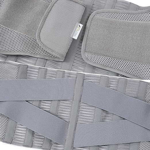 NeoTech Care Adjustable Compression Back Brace Lumbar Support Belt, Grey, Size XXL